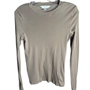 H&M EDITION Long Sleeve Tee Womens Medium Taupe Brown 100% Cotton Basic